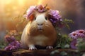 Adorable guinea pig in a flower crown. Generative AI