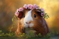 Adorable guinea pig in a flower crown. Generative AI