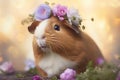 Adorable guinea pig in a flower crown. Generative AI