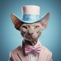 Adorable Hairless Cat In Top Hat: Hyper-realistic Photo With Minimal Retouching