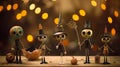 Adorable Halloween Skeletons on Wooden Table Royalty Free Stock Photo