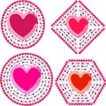 Adorable hand drawn arrows and heart brushes valentine sticker frames in geometric shapes.