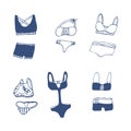 Adorable hand drawn swimsuits. Seamless set.