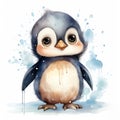 Adorable Handpainted Watercolor Baby Penguin Clipart on White Background AI Generated