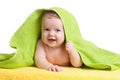 Adorable happy baby in colorful towel