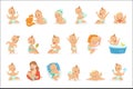 Adorable Happy Baby And His Daily Routine Series Of Cute Cartoon Infancy And Infant Illustrations Royalty Free Stock Photo