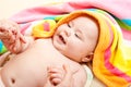 Adorable happy baby in towel after bath Royalty Free Stock Photo