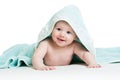 Adorable happy baby in towel