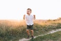 adorable happy little boy walking on rural path Royalty Free Stock Photo