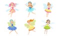 Adorable Happy Little Fairies Set, Smiling Beautiful Girls in Fairy or Elf Costumes Vector Illustration Royalty Free Stock Photo