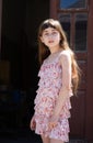 Adorable happy little girl outdoors. Portrait of caucasian kid enjoy summer Royalty Free Stock Photo