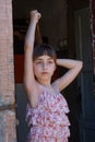 Adorable happy little girl outdoors. Portrait of caucasian kid enjoy summer Royalty Free Stock Photo