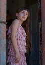 Adorable happy little girl outdoors. Portrait of caucasian kid enjoy summer Royalty Free Stock Photo