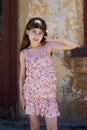 Adorable happy little girl outdoors. Portrait of caucasian kid enjoy summer Royalty Free Stock Photo