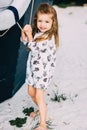 Adorable happy smiling little girl on beach vacation Royalty Free Stock Photo