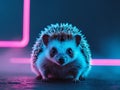 Adorable Hedgehog Illuminated Neon Lights Night. Royalty Free Stock Photo