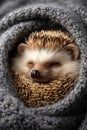 Adorable Hedgehog Sleeping in Cozy Grey Blanket Royalty Free Stock Photo