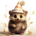 Adorable Hedgehog Wearing Birthday Hat Clipart on White Background AI Generated