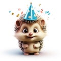 Adorable Hedgehog Wearing Birthday Hat Clipart on White Background AI Generated