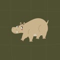 Adorable hippo with funny eyes. Isolated safari animal on a green background. African hippopotamus hand drawn vector illustration.