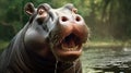 Adorable Hippo Photobashing Art: Playful Caricature With Strong Facial Expression