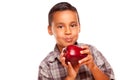 Adorable Hispanic Boy Eating a Large Red Apple Royalty Free Stock Photo