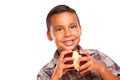 Adorable Hispanic Boy Eating a Large Red Apple Royalty Free Stock Photo