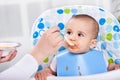 Adorable hugry baby child likes to eat Royalty Free Stock Photo