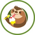 Adorable illustrated badge of a cute sloth enjoying a vanilla ice cream