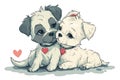 Adorable Illustrated Puppies Sharing a Tender Moment With Heart Symbols