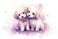 Adorable Illustrated Puppies Sharing a Tender Moment With Heart Symbols