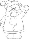 Beautiful illustration of a bear, in black and white, dressed for winter, ideal for children`s book