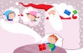 Merry Christmas and Happy New Year - Santa Claus, lovely little kids, toys and Christmas presents Royalty Free Stock Photo