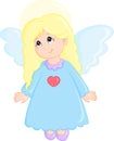 adorable illustration of a pretty little angel, dressed in a cute little dress, in color, perfect for children`s book