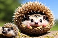 A tiny hedgehog with its spiky coat of quills curling in a protective-ballngenerated by ai