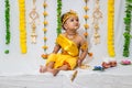 adorable infant dressed as hindu god krishna on the occasion of janmashtami celebrated at india