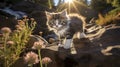 Adorable and inquisitive kitten joyfully exploring the breathtaking wonders of nature