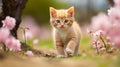 Adorable and inquisitive kitten joyfully exploring the breathtaking wonders of nature