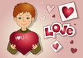 Cute boy holding a Love heart Happy Valentine\'s Day background
