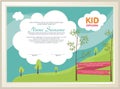 Adorable kid diploma with nature landscape