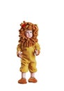 Adorable kid in lion costume on white background isolated Royalty Free Stock Photo