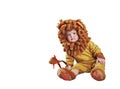 Adorable kid in lion costume on white background isolated Royalty Free Stock Photo