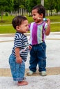 Adorable kids play bubbles