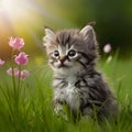 Adorable kitten captivated by the beauty of natures wonders