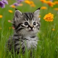 Adorable kitten captivated by the beauty of natures wonders