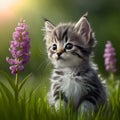 Adorable kitten captivated by the beauty of natures wonders