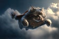 Adorable kitten flying like a superhero - Generative AI