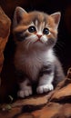 Adorable Kitten Gazing at a Bright Screen: A Realistic Oil Painting with Detailed Brushwork Royalty Free Stock Photo