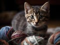 A playful kitten chasing a ball of yarn created with Generative AI