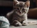 A playful kitten chasing a ball of yarn created with Generative AI